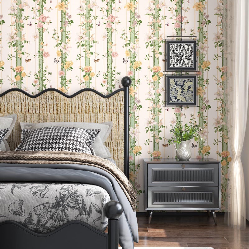 BOKEBEVE Extra Long Beige Pink Wallpaper Peel and Stick Boho Floral Contact Paper Renter Friendly Wall Paper for Tabletop Bathroom Shelf Liner Removable 17.5 x 393.5In - Image 4