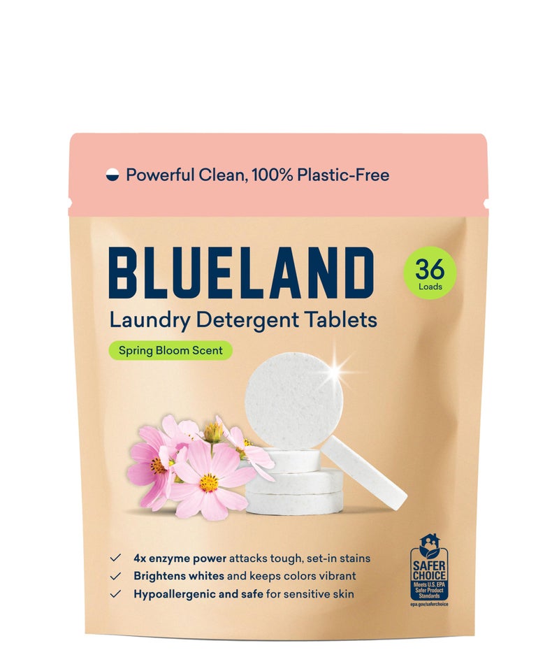 BLUELAND Laundry Detergent Tablets, 36 Count, Spring Bloom Scent, Plastic-Free Eco-Friendly Pods, Sheets, Liquid Alternative - Safe for Sensitive Skin, Gentle - Image 1