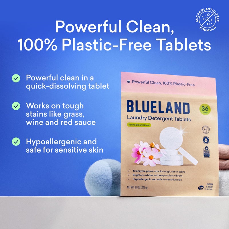 BLUELAND Laundry Detergent Tablets, 36 Count, Spring Bloom Scent, Plastic-Free Eco-Friendly Pods, Sheets, Liquid Alternative - Safe for Sensitive Skin, Gentle - Image 2