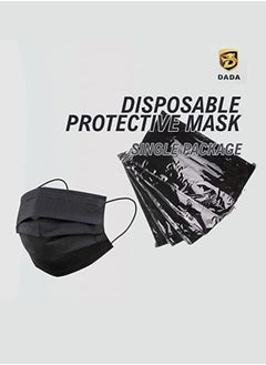 Dada 50-Pieces 3 Ply Disposable Face Mask For Adults Individually Packed Black  - Image 3