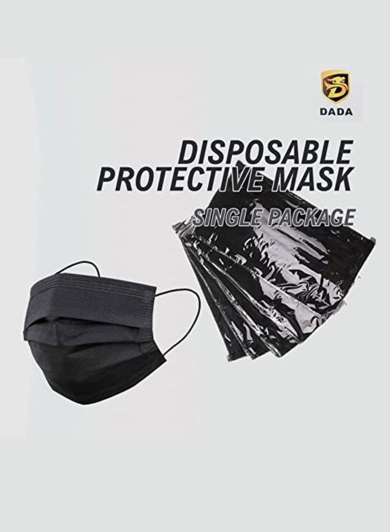 Dada 50-Pieces 3 Ply Disposable Face Mask For Adults Individually Packed Black - Image 3