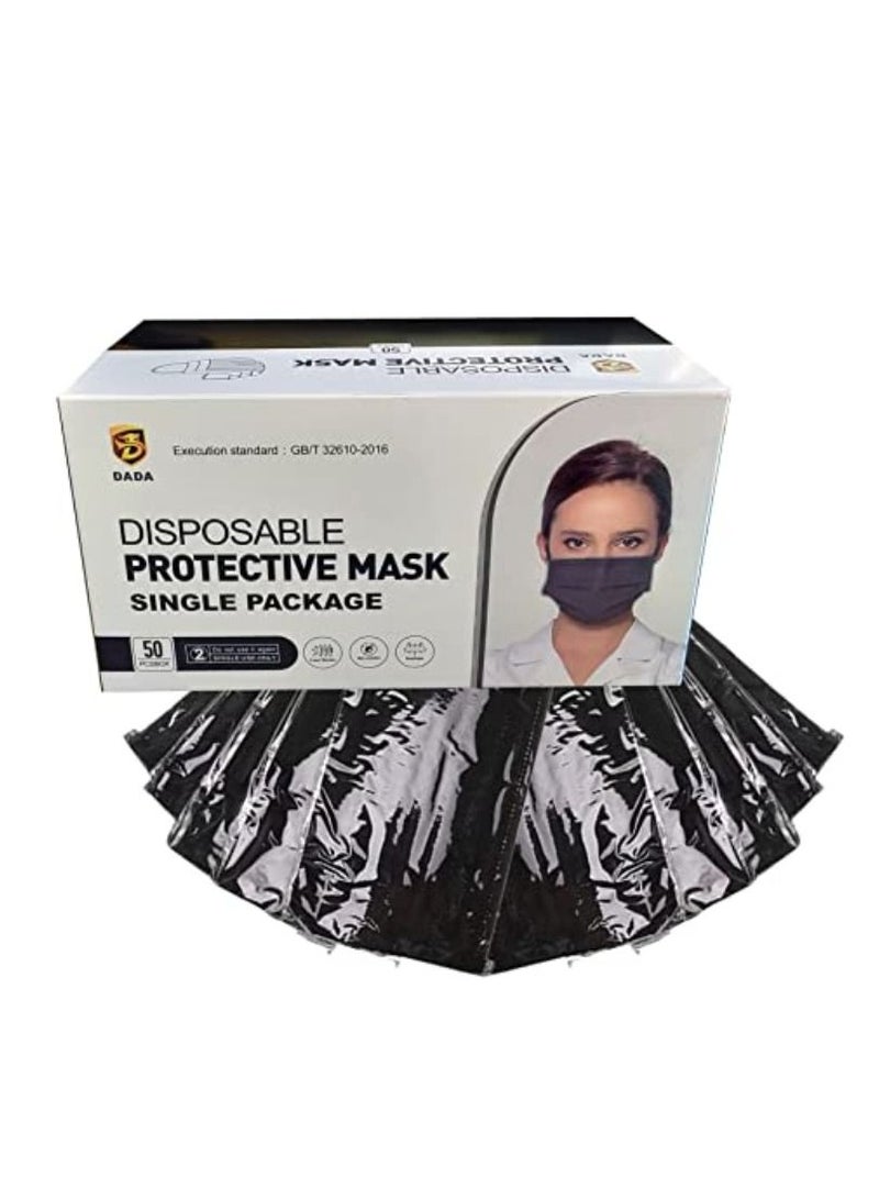 Dada 50-Pieces 3 Ply Disposable Face Mask For Adults Individually Packed Black - Image 2
