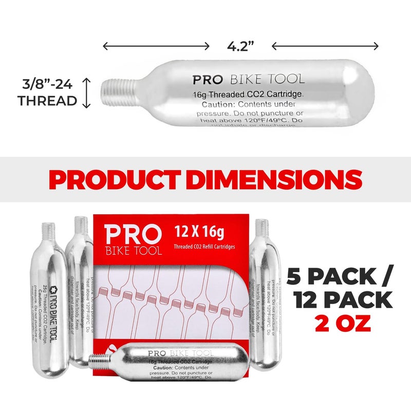 Pro Bike Tool أداة دراجة برو 16 جرام خراطيش CO2 - خراطيش CO2 ملولبة لإطارات الدراجات - تضخيم سريع للدراجات على الطرق، MTB، سيكلوكروس، الحصى، الدراجات الهجينة - محمولة، متينة، أساسية للإصلاحات أثناء التنقل - Image 3