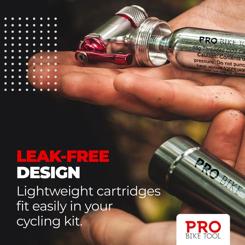 Pro Bike Tool أداة دراجة برو 16 جرام خراطيش CO2 - خراطيش CO2 ملولبة لإطارات الدراجات - تضخيم سريع للدراجات على الطرق، MTB، سيكلوكروس، الحصى، الدراجات الهجينة - محمولة، متينة، أساسية للإصلاحات أثناء التنقل - Image 2