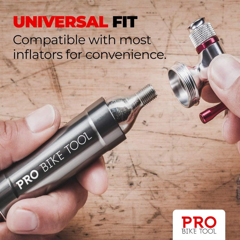 Pro Bike Tool أداة دراجة برو 16 جرام خراطيش CO2 - خراطيش CO2 ملولبة لإطارات الدراجات - تضخيم سريع للدراجات على الطرق، MTB، سيكلوكروس، الحصى، الدراجات الهجينة - محمولة، متينة، أساسية للإصلاحات أثناء التنقل - Image 4