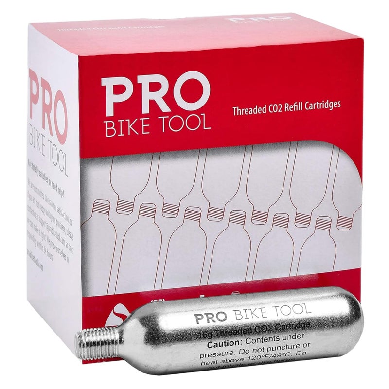 Pro Bike Tool أداة دراجة برو 16 جرام خراطيش CO2 - خراطيش CO2 ملولبة لإطارات الدراجات - تضخيم سريع للدراجات على الطرق، MTB، سيكلوكروس، الحصى، الدراجات الهجينة - محمولة، متينة، أساسية للإصلاحات أثناء التنقل - Image 1