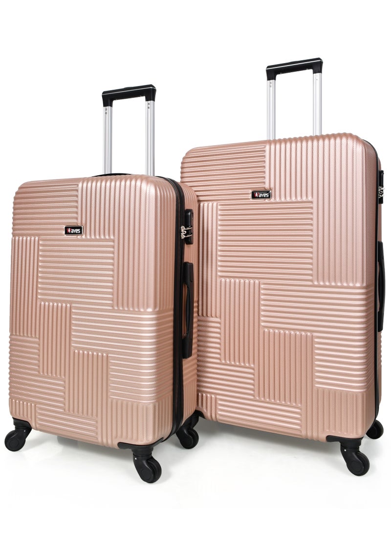 WAVES Hard-Side Luggage Set for Unisex Lightweight 4 Double Wheeled Suitcase with Built-In Type Lock (Set of 3 Pcs,ROSE GOLD) - Image 3