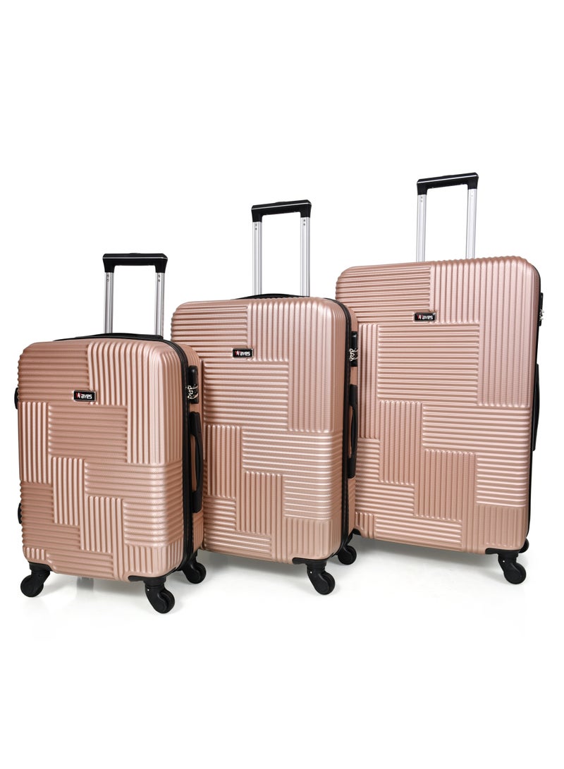 WAVES Hard-Side Luggage Set for Unisex Lightweight 4 Double Wheeled Suitcase with Built-In Type Lock (Set of 3 Pcs,ROSE GOLD) - Image 1