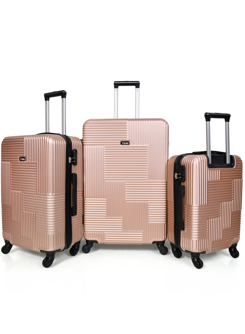 WAVES Hard-Side Luggage Set for Unisex Lightweight 4 Double Wheeled Suitcase with Built-In Type Lock (Set of 3 Pcs,ROSE GOLD) - Image 2