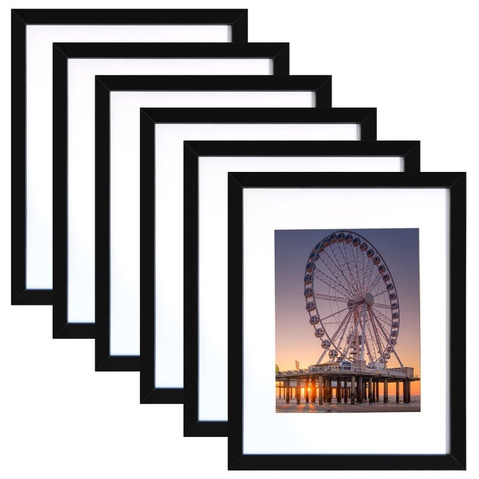11X14 PICTURE FRAME BLACK SET OF 6 DISPLAY PICTURES 8X10 WITH MAT OR 11X14 WITHOUT MAT PHOTO FRAMES FOR WALL MOUNTING
