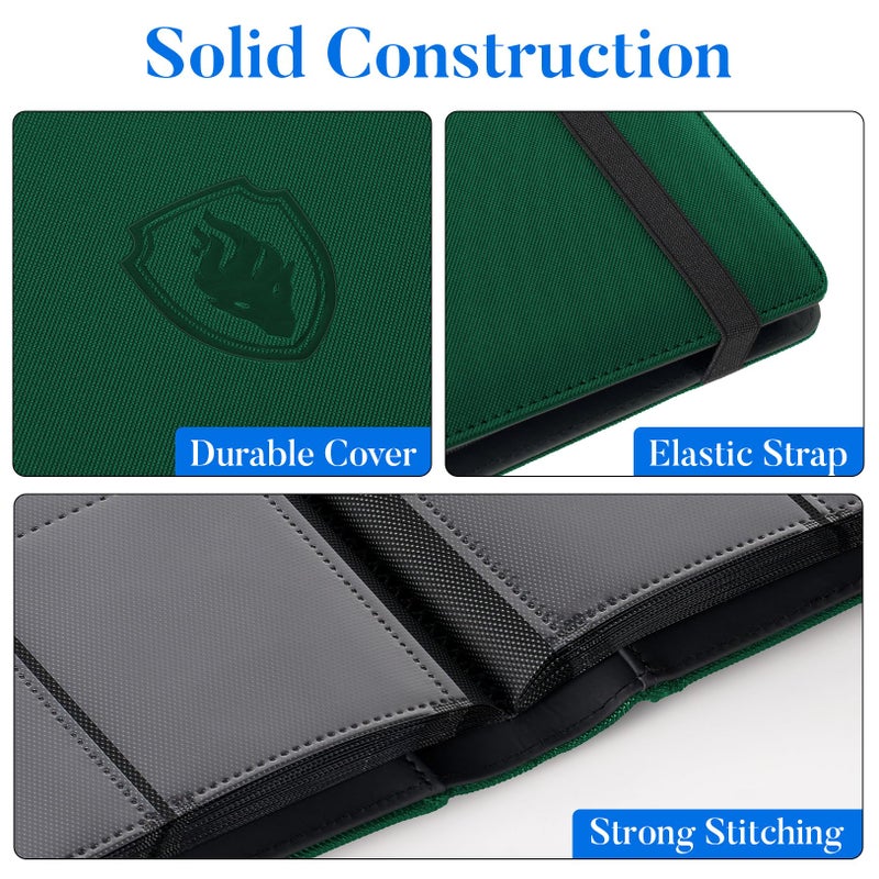 Fabmaker Premium 9 Pocket Card Binder for 360 Cards, Fabmaker PU Cover Trading Card Binder, Sturdy Card Collection Album, Sleek Card Holder Folders for Game Cards & Sports Cards, Dark Green - Image 2