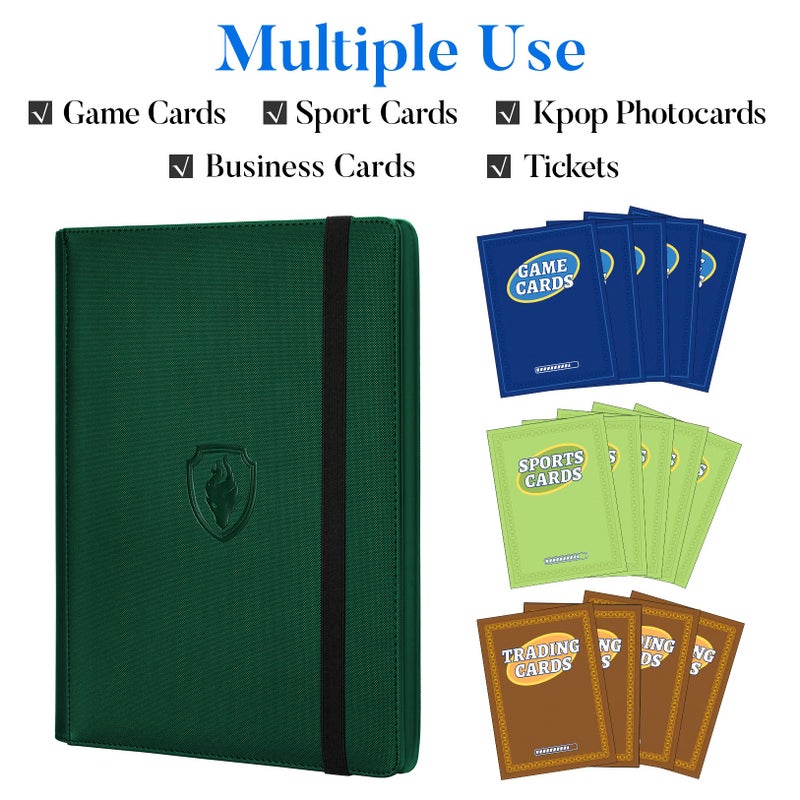 Fabmaker Premium 9 Pocket Card Binder for 360 Cards, Fabmaker PU Cover Trading Card Binder, Sturdy Card Collection Album, Sleek Card Holder Folders for Game Cards & Sports Cards, Dark Green - Image 3