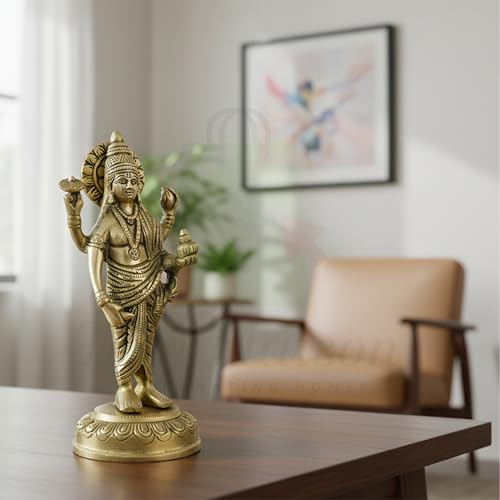 TREEMAISON Brass Dhanvantri Statue/Idol for Vastu Shastra and Feng Shui Remedies for Home Decor Statue/SHOWPEICE Product Decorative Items/VASTU Remedy, 7 x 7 Cm - Image 4