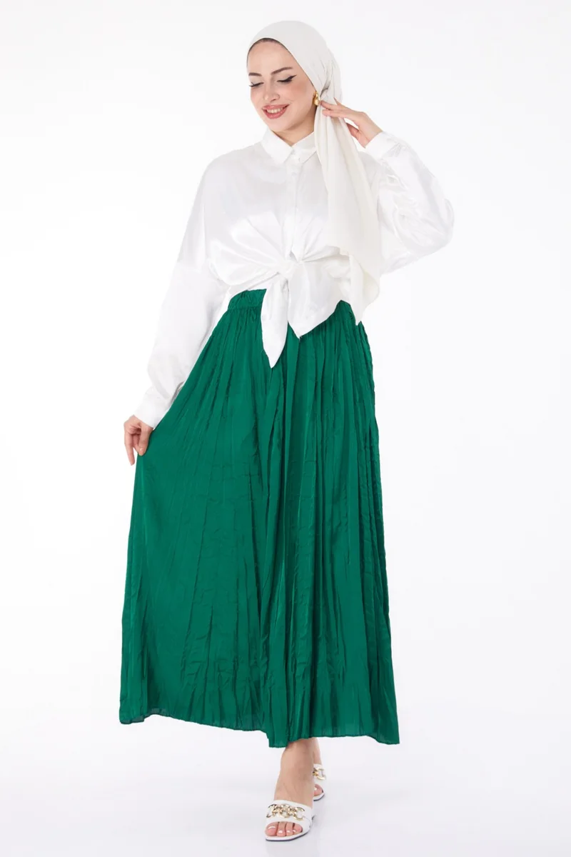 Tofisa Plain Mid Women Green Pleated Skirt - 25679