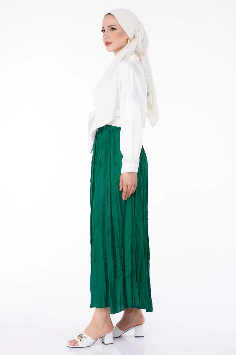 Tofisa Plain Mid Women Green Pleated Skirt - 25679