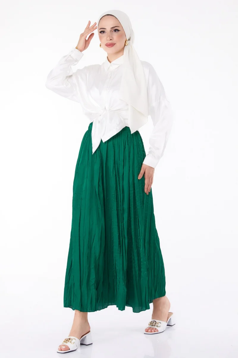 Tofisa Plain Mid Women Green Pleated Skirt - 25679