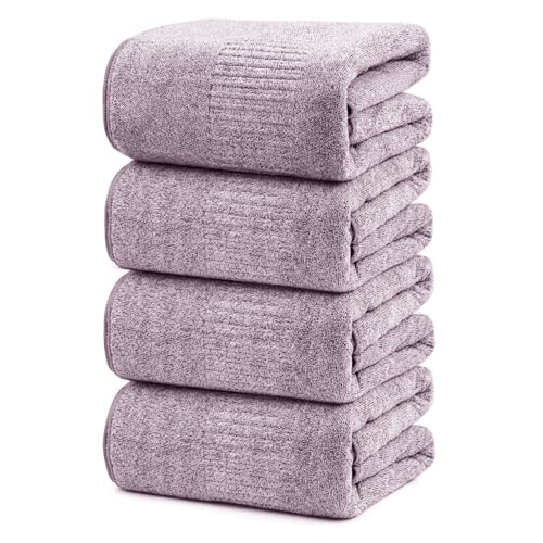 SEISSO Bath Towels 4 Pack Large Bathroom Bamboo Viscose Towels 35 x 63 Plush Soft Bath Towel for Shower Extra Absorbent Jumbo Bath Sheet Multipurpose Use as Sports Travel Fitness Yoga Purple - Image 1