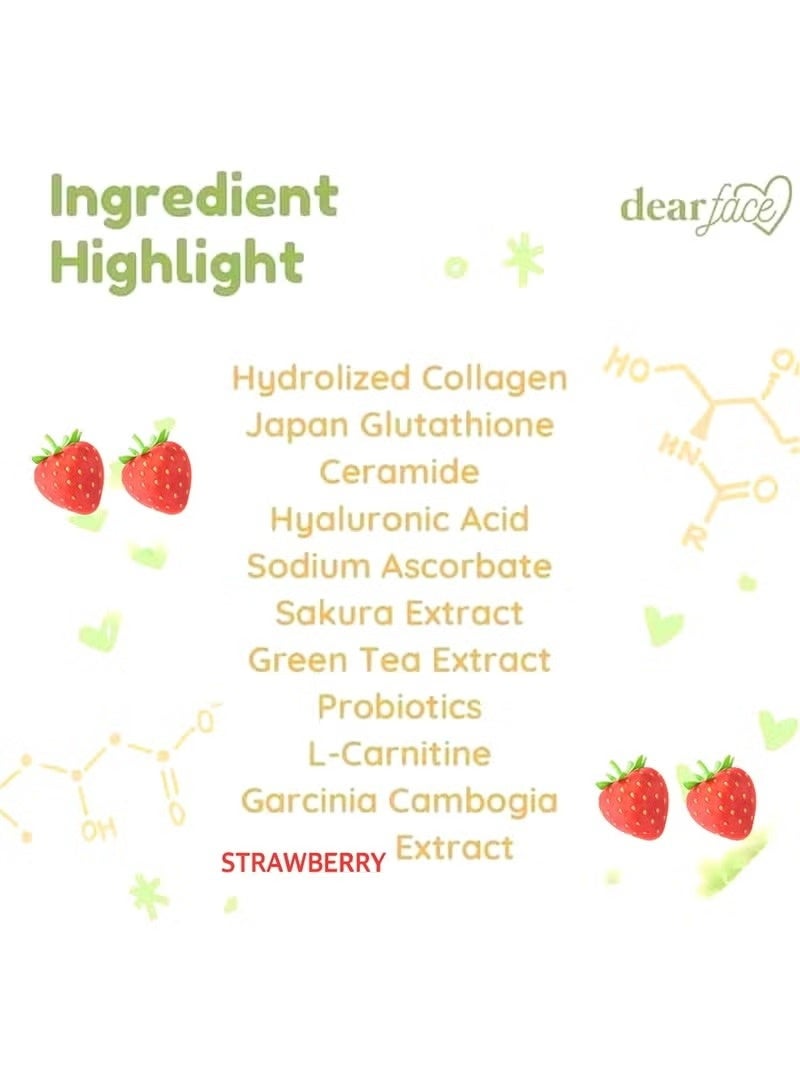 Dear Face Glutathione Beauty Milk – Japanese Collagen Drink for Skin Whitening – Strawberry, 180g - Image 2
