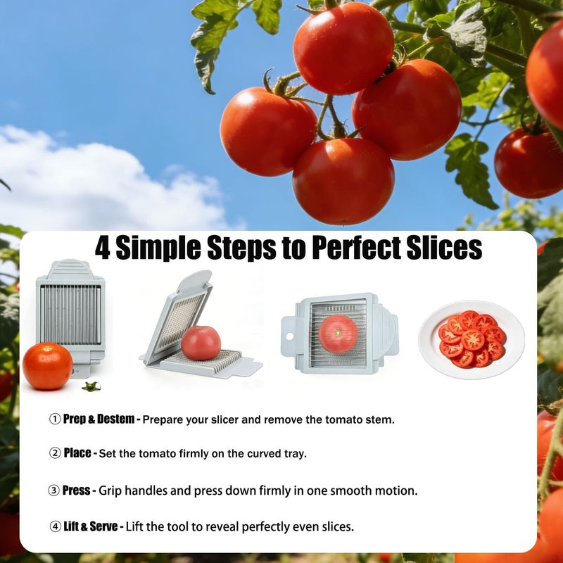 PCTC Tomato Slicer, Stainless steel tomato slicer, Vegetable Slicer,15 Sharp Blades Tomato Slicer Tool, Easy Grip Handle Lightnweight Kitchen Tool, Time-Saving Tomato Cutter - Image 5