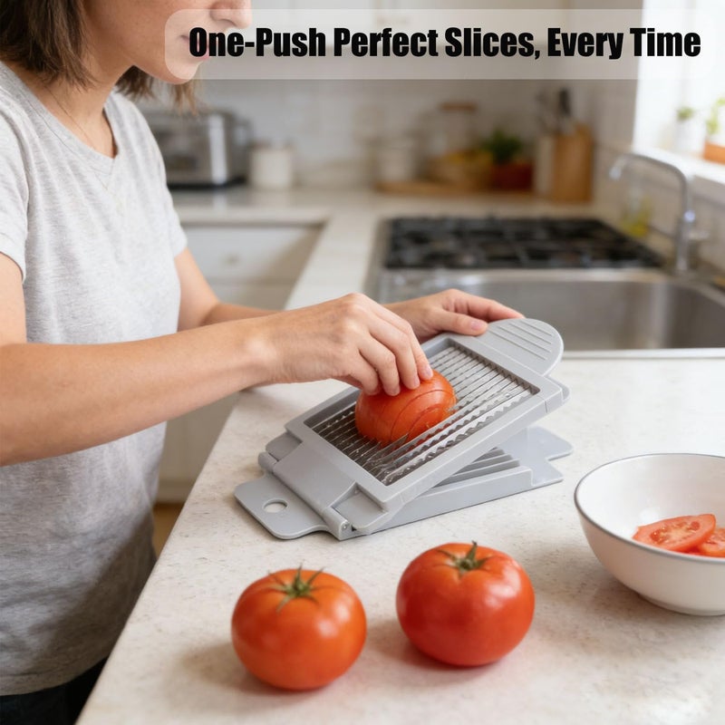 PCTC Tomato Slicer, Stainless steel tomato slicer, Vegetable Slicer,15 Sharp Blades Tomato Slicer Tool, Easy Grip Handle Lightnweight Kitchen Tool, Time-Saving Tomato Cutter - Image 4