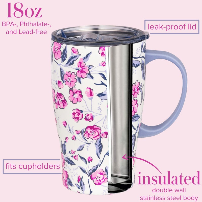 فيرا برادلي كوب القهوة المعزولة مع مقبض 18 أونصة من الفولاذ المقاوم للصدأ معلما مع غطاء الكوب الحراري المعدني الزهري الوردي - Image 4