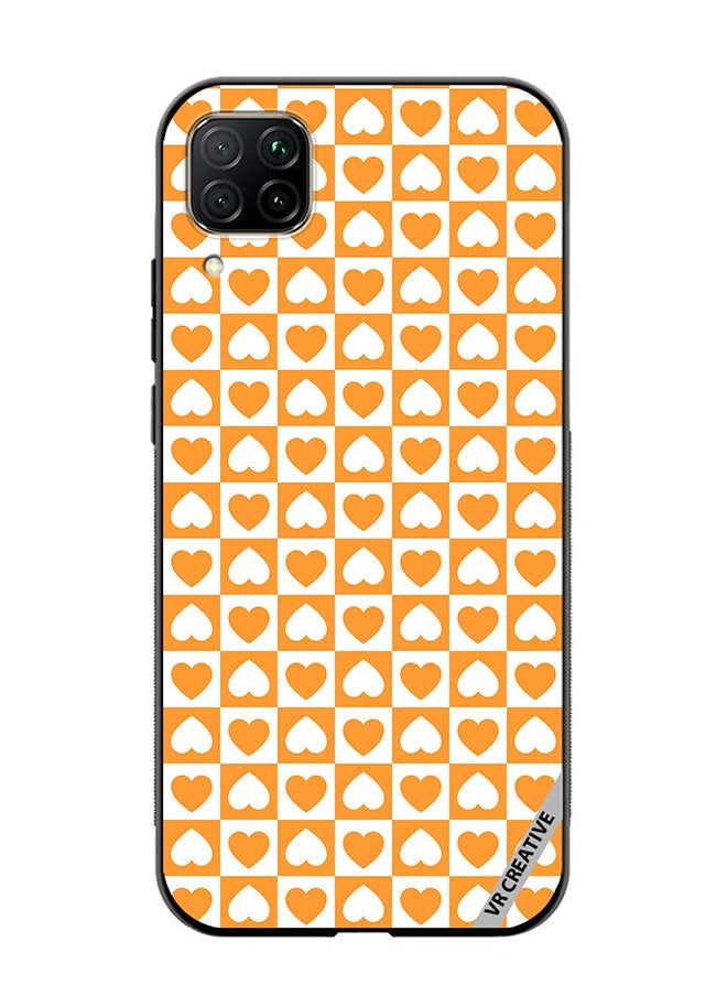 VR CREATIVE Protective Case Cover For Huawei Nova 7i/P40 Lite Seamless Pattern With White And Orange Checkerboard And Hearts Design Multicolour  - Image 1