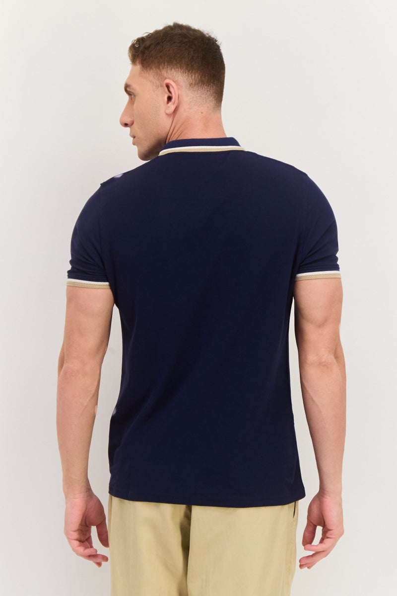 Threadbare Men Regular Fit Short Sleeve Embroidered Logo Polo Shirt, Navy - Image 3