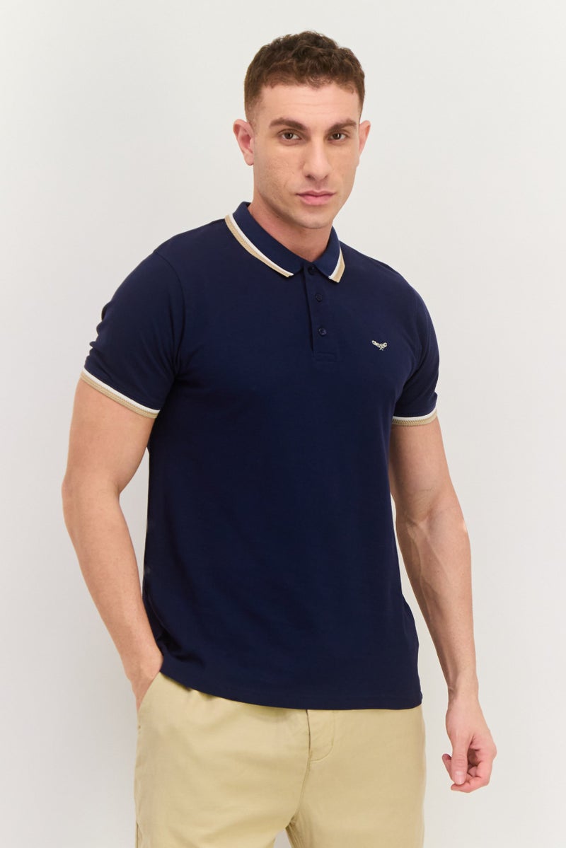 Threadbare Men Regular Fit Short Sleeve Embroidered Logo Polo Shirt, Navy - Image 1