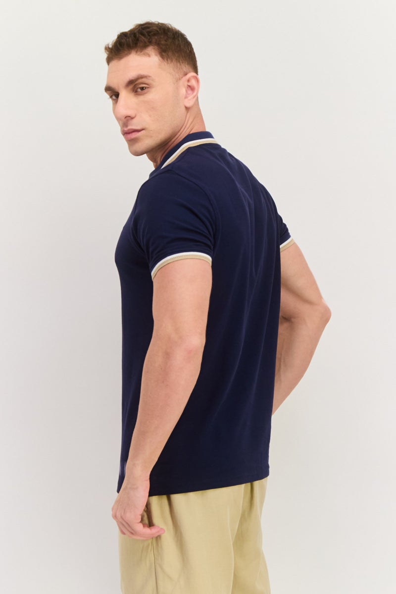 Threadbare Men Regular Fit Short Sleeve Embroidered Logo Polo Shirt, Navy - Image 2