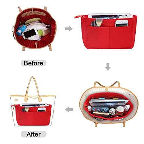 Soyizom Purse Organizer Insert Felt Purse Insert Bag Organizers Multi Pockets Tote Bag in Bag for Women,Red-L - Image 4