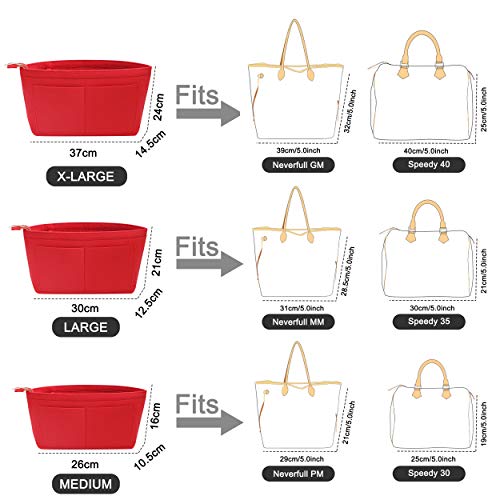 Soyizom Purse Organizer Insert Felt Purse Insert Bag Organizers Multi Pockets Tote Bag in Bag for Women,Red-L - Image 5
