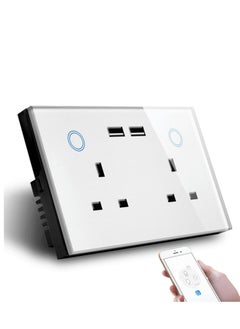 Eazyliv Eazyliv Tuya WIFI Smart USB Wall Socket UK Electrical Plug Outlet 13A Power Touch Switch With Energy Monitoring Wireless Control Work with Alexa Google Home (White, Double Socket + 2 USB Port)  - Image 1