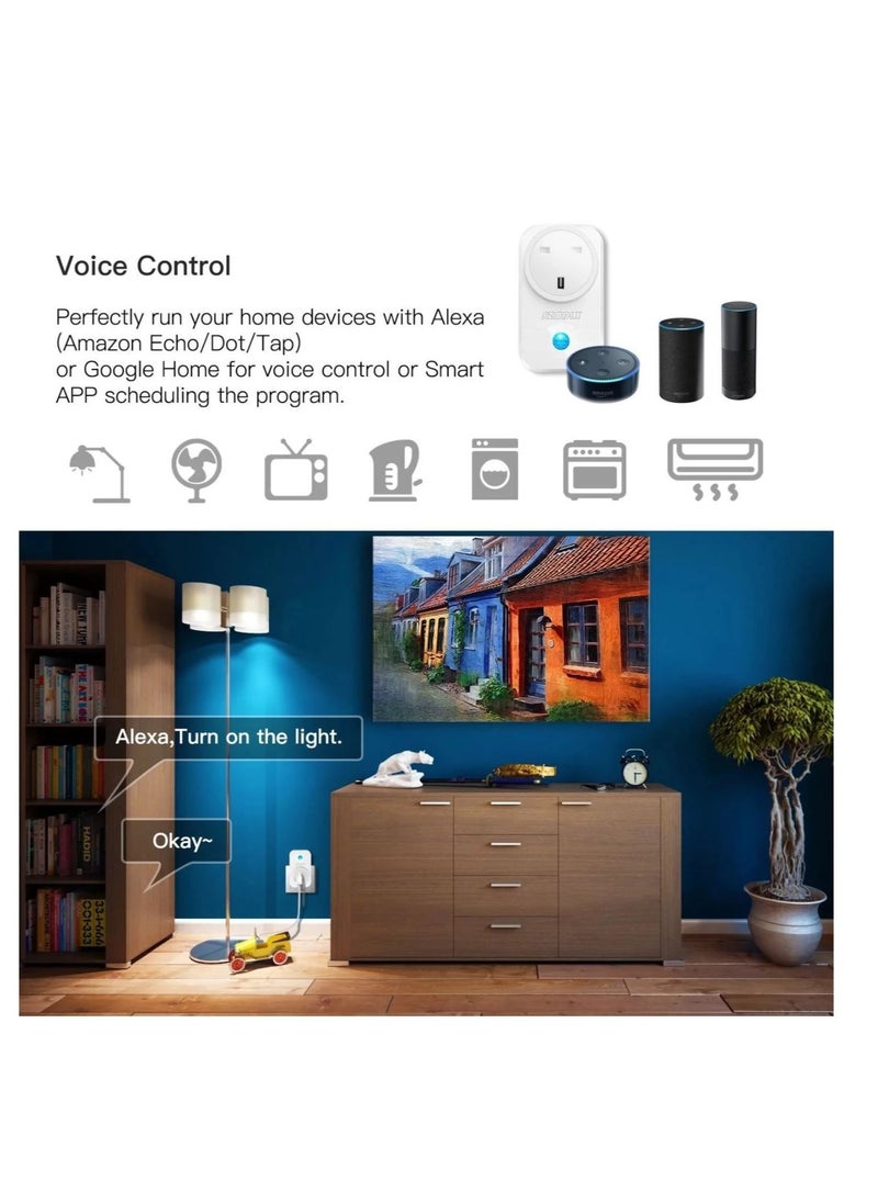 Eazyliv - Eazyliv Tuya WIFI Smart USB Wall Socket UK Electrical Plug Outlet 13A Power Touch Switch With Energy Monitoring Wireless Control Work with Alexa Google Home (White, Double Socket + 2 USB Port) - Image 1