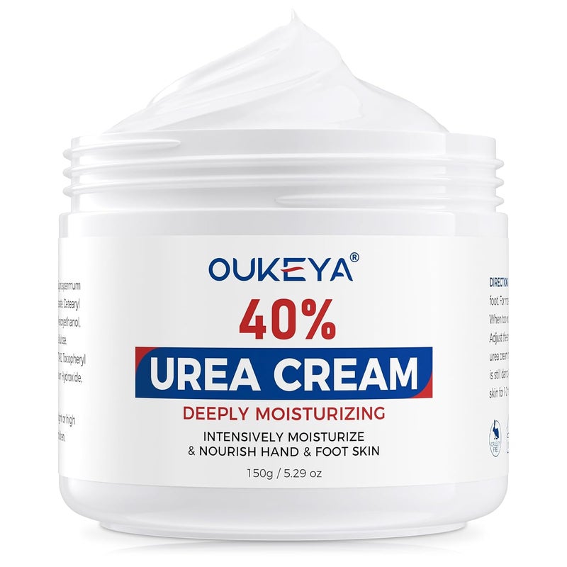 OUKEYA NEW FORMULA Urea Cream 40 Percent for Feet Maximum Strength, Hand Heels Dry Cracked Treatment Lotion for Knees & Elbows, Foot Dead Skin Cuticle Callus Remover Toenail Softener, 5.29 oz