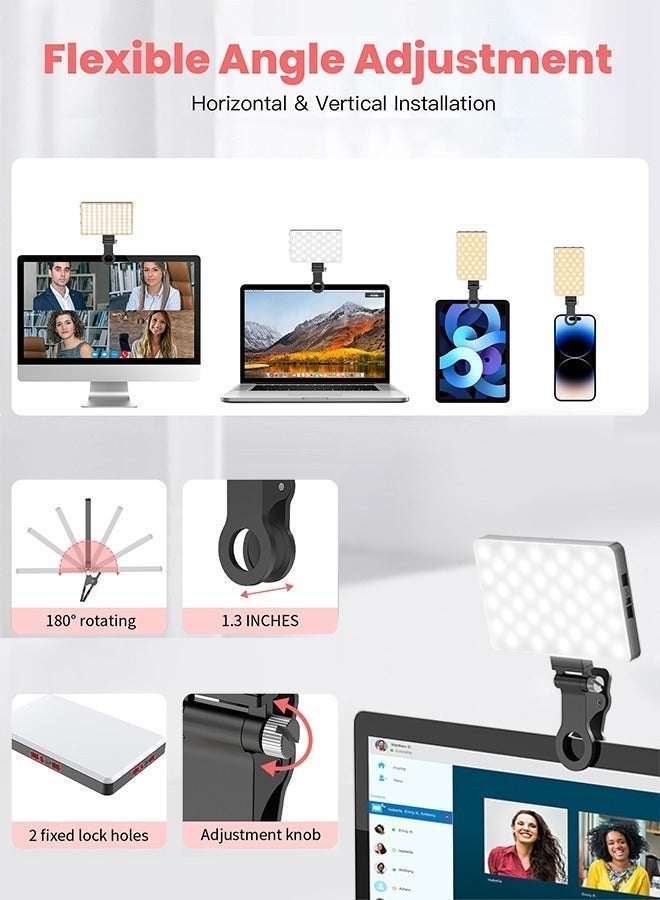 TONEOF 60LED Portable Selfie Light, Rechargable USB Light with Clip & Double 1/4" Screw Hole, 2500k-9000K Dimmable Phone Video Lamp for Phone/Laptop/Tablet/Camera, for Selfie/Video Conference-Black - Image 2