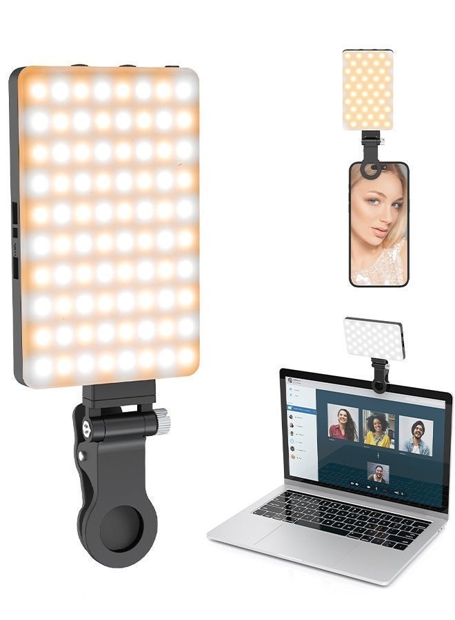 TONEOF 60LED Portable Selfie Light, Rechargable USB Light with Clip & Double 1/4" Screw Hole, 2500k-9000K Dimmable Phone Video Lamp for Phone/Laptop/Tablet/Camera, for Selfie/Video Conference-Black - Image 1