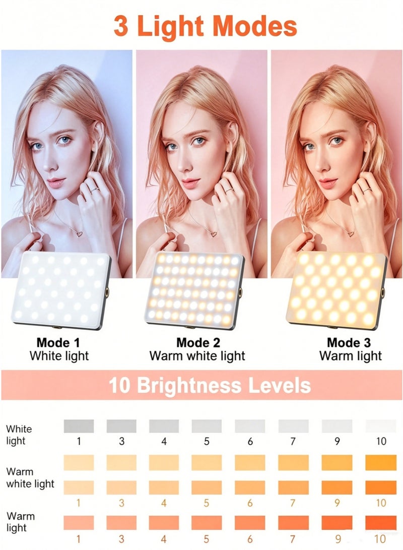 TONEOF 60LED Portable Selfie Light, Rechargable USB Light with Clip & Double 1/4" Screw Hole, 2500k-9000K Dimmable Phone Video Lamp for Phone/Laptop/Tablet/Camera, for Selfie/Video Conference-Black - Image 2