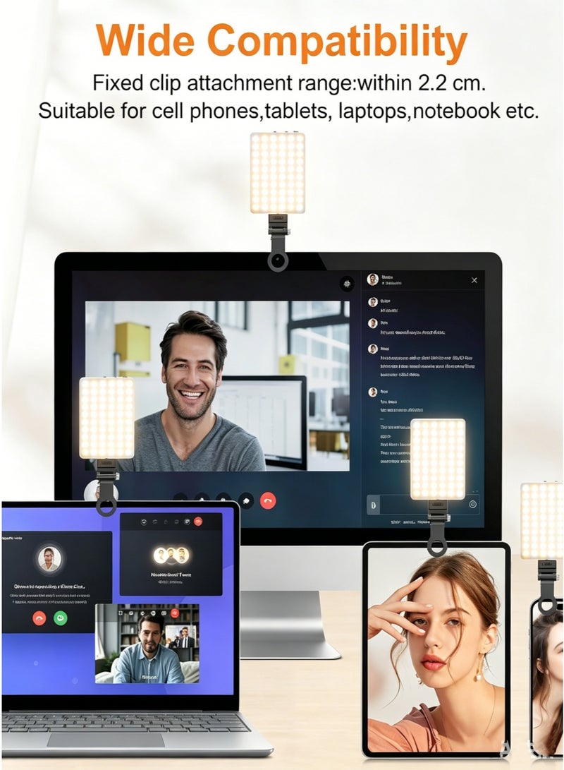 TONEOF 60LED Portable Selfie Light, Rechargable USB Light with Clip & Double 1/4" Screw Hole, 2500k-9000K Dimmable Phone Video Lamp for Phone/Laptop/Tablet/Camera, for Selfie/Video Conference-Black - Image 5