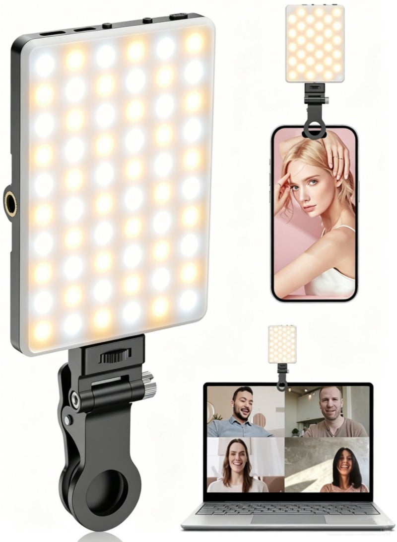 TONEOF 60LED Portable Selfie Light, Rechargable USB Light with Clip & Double 1/4" Screw Hole, 2500k-9000K Dimmable Phone Video Lamp for Phone/Laptop/Tablet/Camera, for Selfie/Video Conference-Black - Image 1