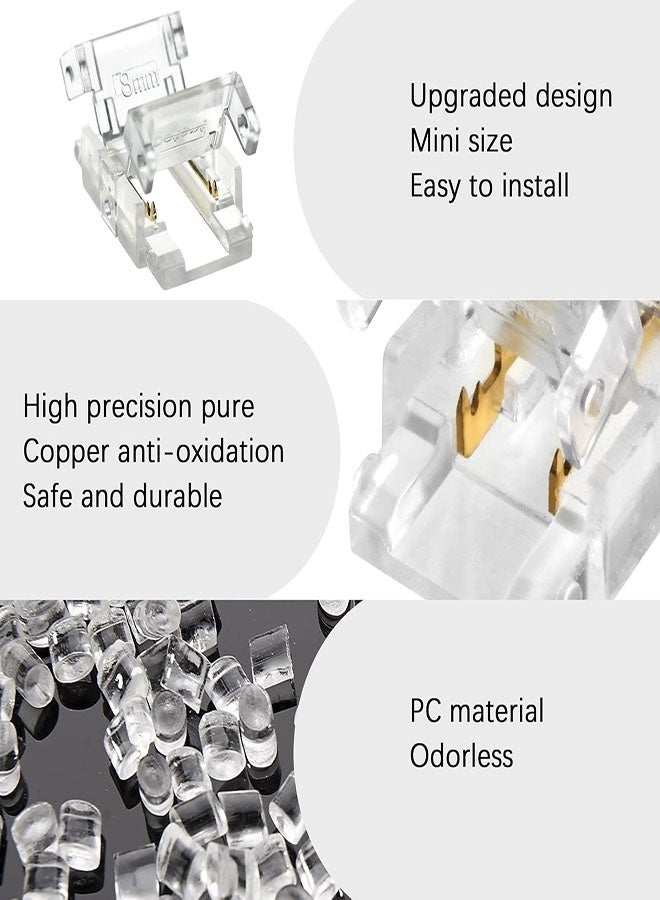 LED Strip Connectors, 10 Pcs 2 Pin 8mm COB LED Strip Connectors, Clear Gapless Connectors- 2 x Wire-to-Strip, 4 x Strip-to-Strip, 4 x L-Shape Connectors for LED Light Strips - Image 3