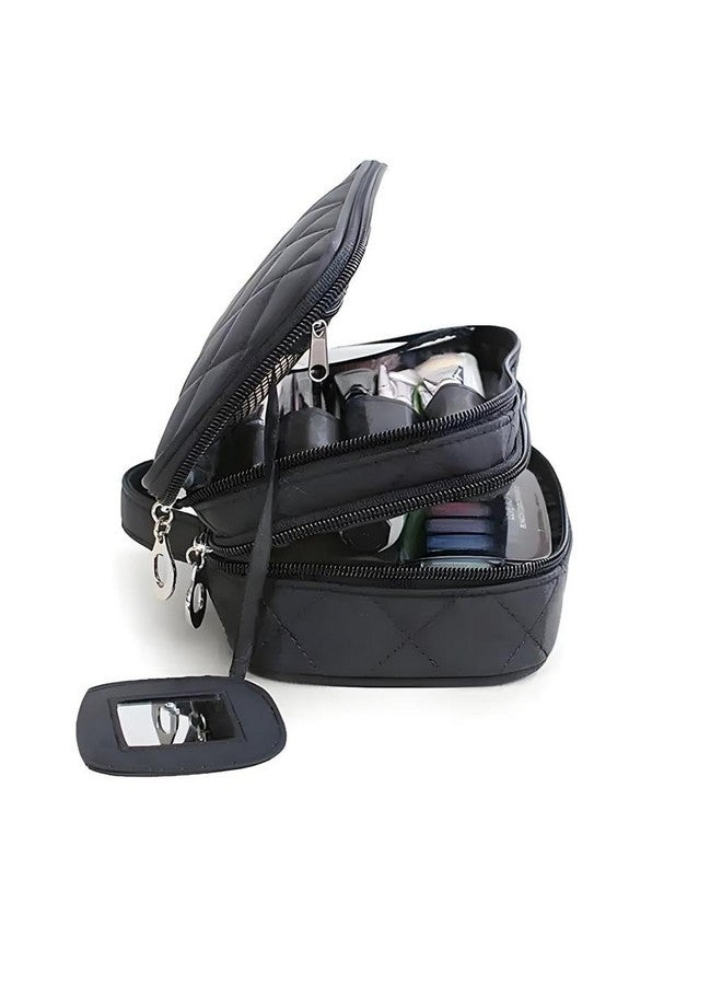 Aepigo Polyester Cosmetic Bag Travel Professional Cosmetic Makeup Kit Storage Organizer Toiletry Vanity Bag with Adjustable Compartment (Black) - Image 1