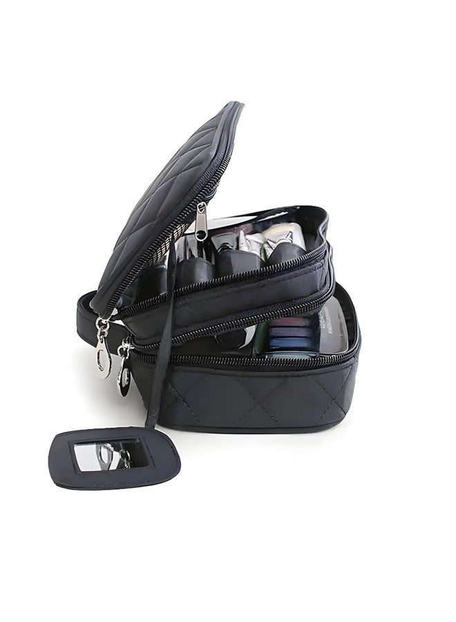 Aepigo Polyester Cosmetic Bag Travel Professional Cosmetic Makeup Kit Storage Organizer Toiletry Vanity Bag with Adjustable Compartment (Black) - Image 5