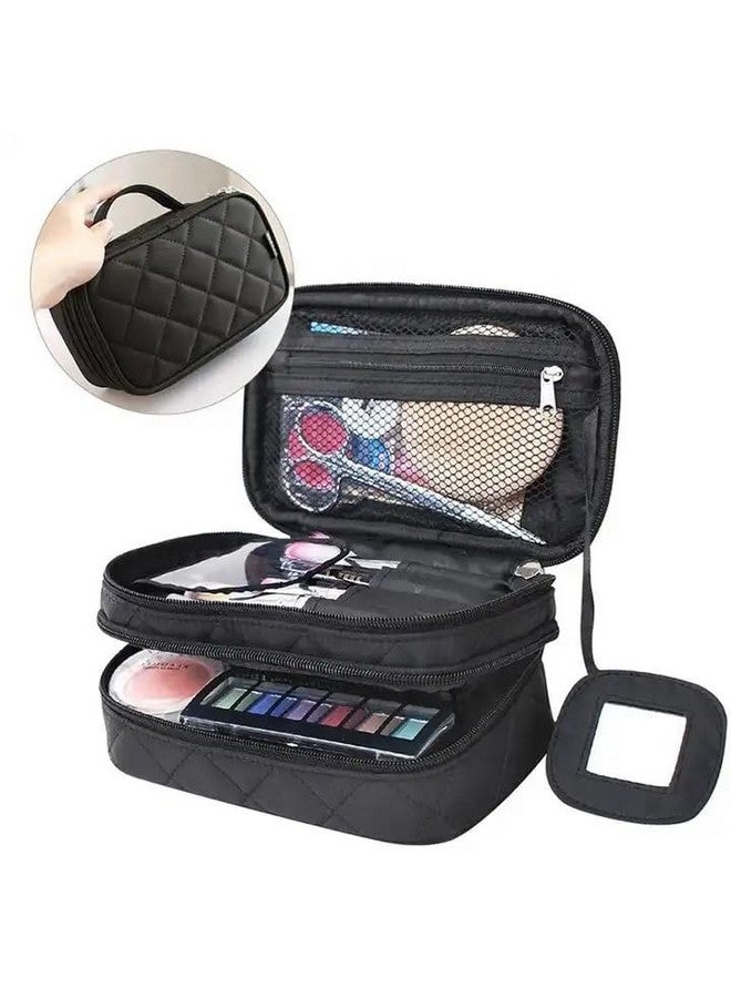 Aepigo Polyester Cosmetic Bag Travel Professional Cosmetic Makeup Kit Storage Organizer Toiletry Vanity Bag with Adjustable Compartment (Black) - Image 2