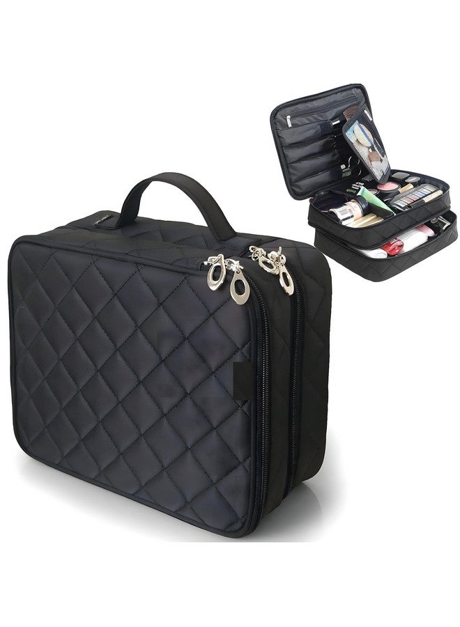 Aepigo Polyester Cosmetic Bag Travel Professional Cosmetic Makeup Kit Storage Organizer Toiletry Vanity Bag with Adjustable Compartment (Black) - Image 4