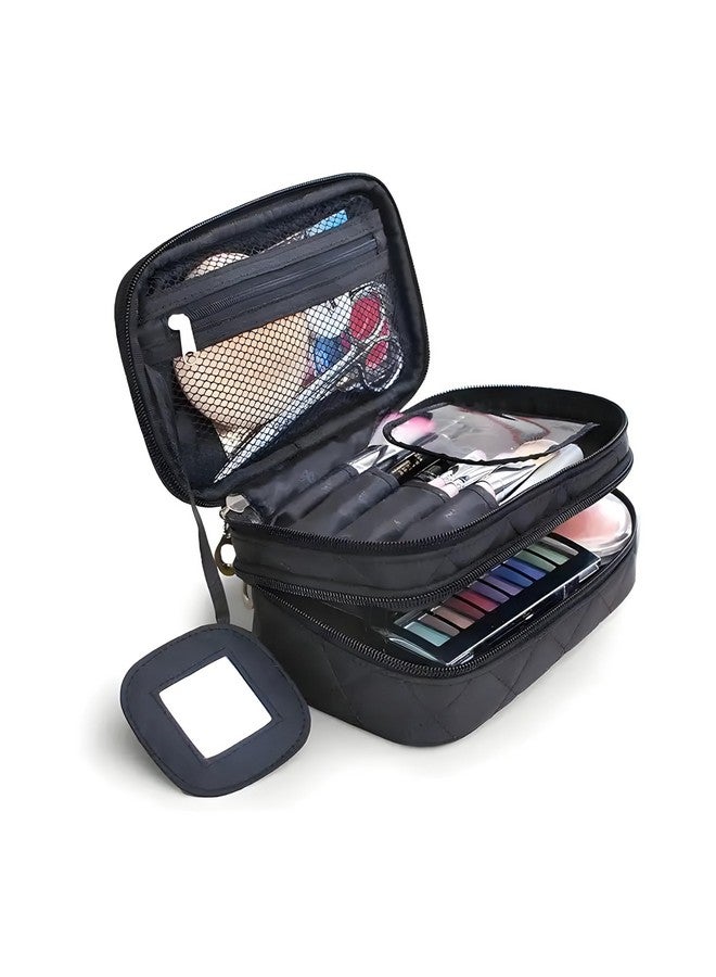 Aepigo Polyester Cosmetic Bag Travel Professional Cosmetic Makeup Kit Storage Organizer Toiletry Vanity Bag with Adjustable Compartment (Black) - Image 3