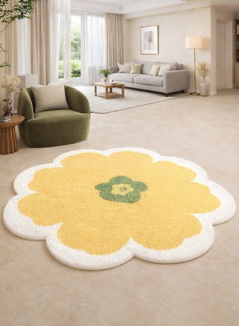 LOOPITYS Yellow small fresh imitation cashmere carpet printed circular computer swivel chair footrest living room bedroom coffee table floor mat - Image 1