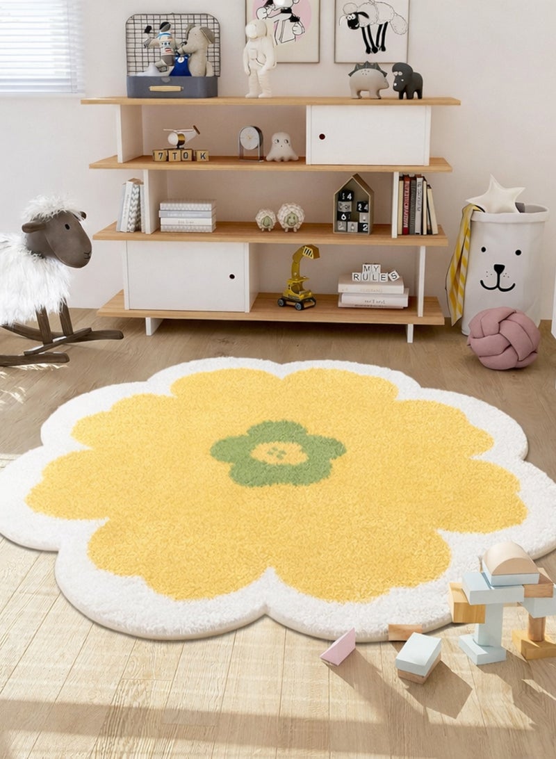 LOOPITYS Yellow small fresh imitation cashmere carpet printed circular computer swivel chair footrest living room bedroom coffee table floor mat - Image 2