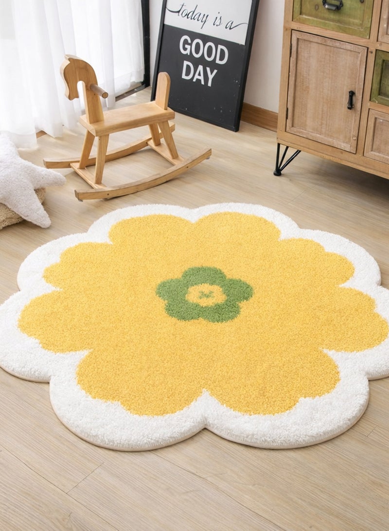 LOOPITYS Yellow small fresh imitation cashmere carpet printed circular computer swivel chair footrest living room bedroom coffee table floor mat - Image 4