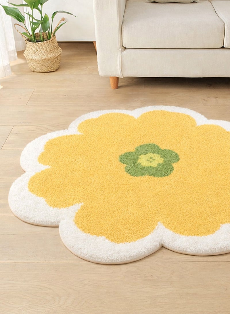 LOOPITYS Yellow small fresh imitation cashmere carpet printed circular computer swivel chair footrest living room bedroom coffee table floor mat - Image 3
