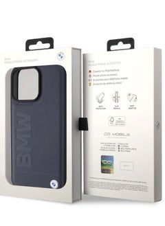 BMW iPhone 14 Pro MAX - Leather Navy Blue Mag Safe Compatible Hard Case Hot Stamp Design - BMW  - Image 2